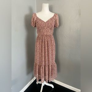 Mimi Chica Midi Dress Ditsy Floral Mauve Womens size M